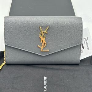 Women’s Ysl Saint Laurent uptown chain wallet in de poudre grain leather